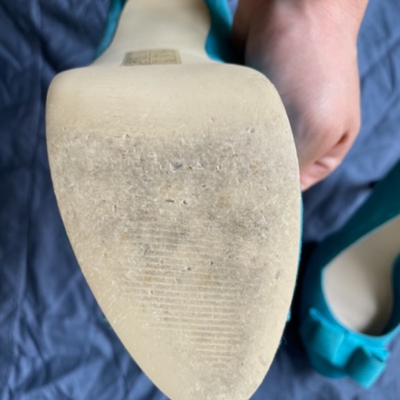 Open Toed faux Suede Heel Blue - Picture 2 of 4